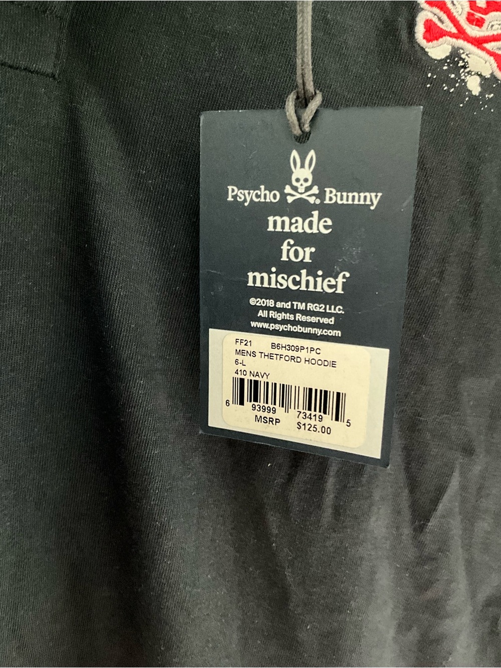 Psycho Bunny Navy Hooded Pullover with Red Logo - Picture 2 of 3